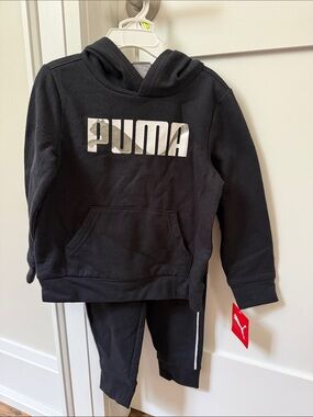 Puma Black Hoodie Set with Silver Logo